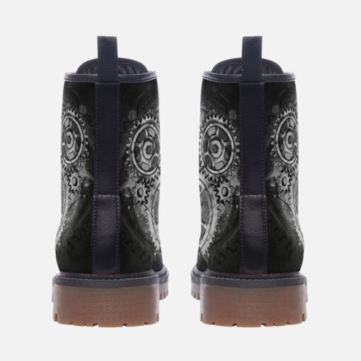 Gray Steampunk Gears Trendy Leather Boots - Image 4