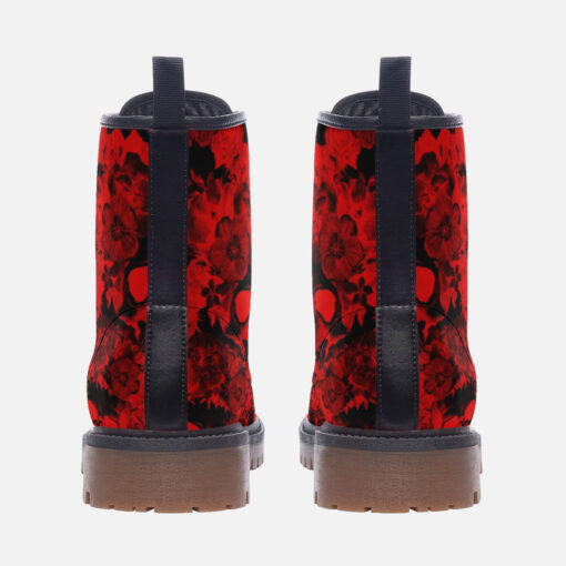 Red Skulls Flowers Trendy Leather Boots - Image 4