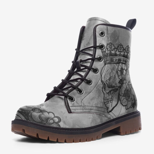 Skull Crown Flowers Trendy Leather Boots - Image 3