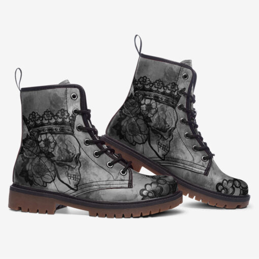 Skull Crown Flowers Trendy Leather Boots