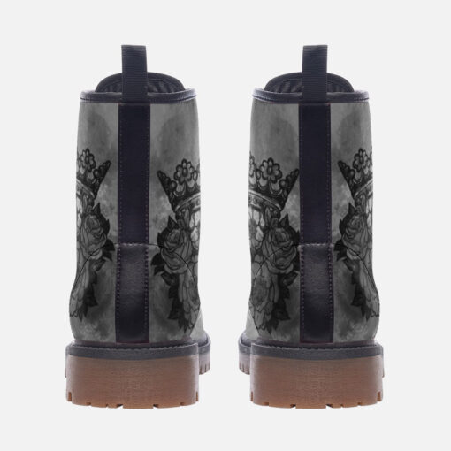 Skull Crown Flowers Trendy Leather Boots - Image 4