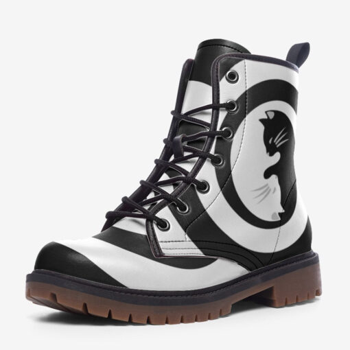 Yin Yang Cats Spiral Trendy Leather Boots - Image 3