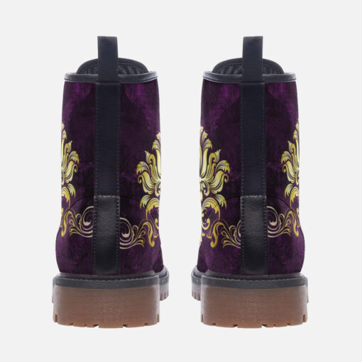 Gold on Purple Damask Ornament Trendy Leather Boots - Image 4