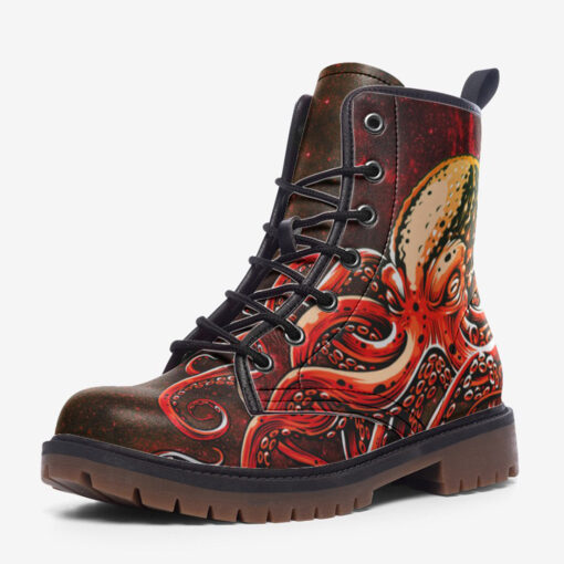 Red Octopus Tentacles Trendy Leather Boots - Image 3