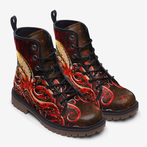 Red Octopus Tentacles Trendy Leather Boots - Image 2