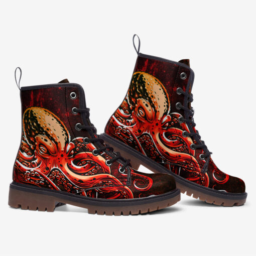 Red Octopus Tentacles Trendy Leather Boots