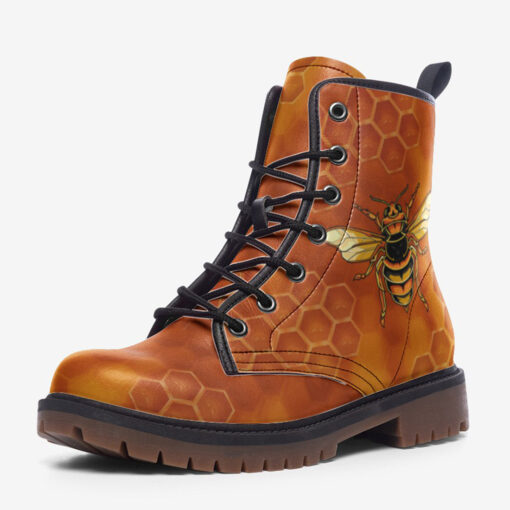 Bee Honeycombs Art Trendy Leather Boots - Image 3