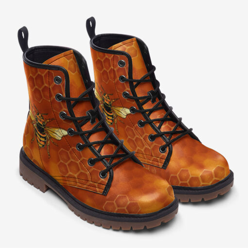 Bee Honeycombs Art Trendy Leather Boots - Image 2