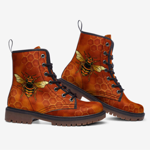 Bee Honeycombs Art Trendy Leather Boots