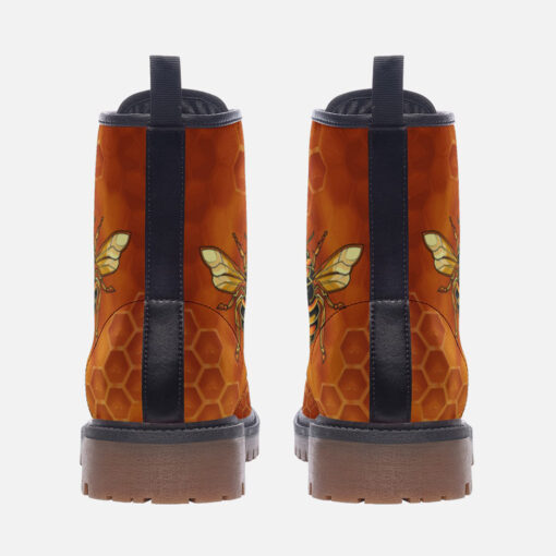 Bee Honeycombs Art Trendy Leather Boots - Image 4