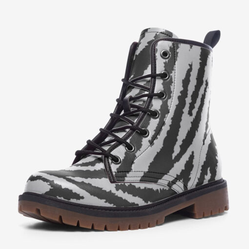 Gray Zebra Camouflage Trendy Leather Boots - Image 3