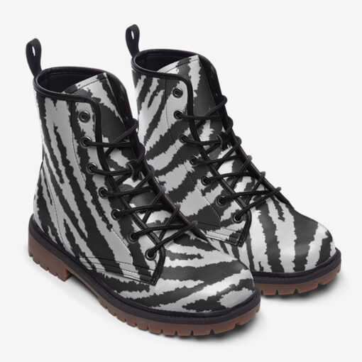 Gray Zebra Camouflage Trendy Leather Boots - Image 2