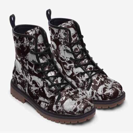 Silver Grunge Skulls Trendy Leather Boots - Image 2