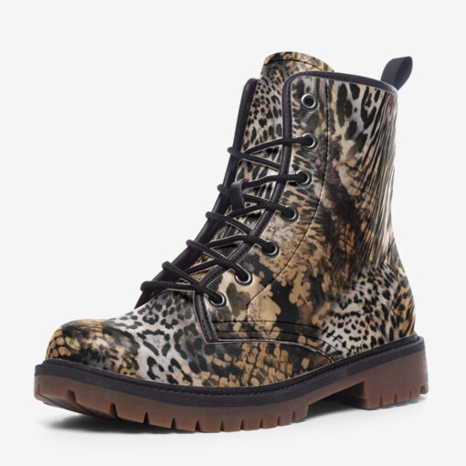 Leopard Snake Skin Mix Trendy Leather Boots - Image 3