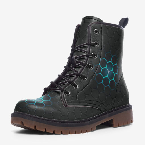 Dark Gray Hexagons Trendy Leather Boots - Image 3