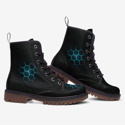 Dark Gray Hexagons Trendy Leather Boots