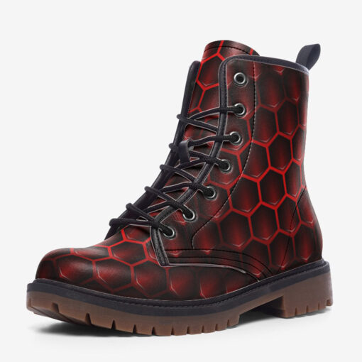 3D Red Hexagons Trendy Leather Boots - Image 3