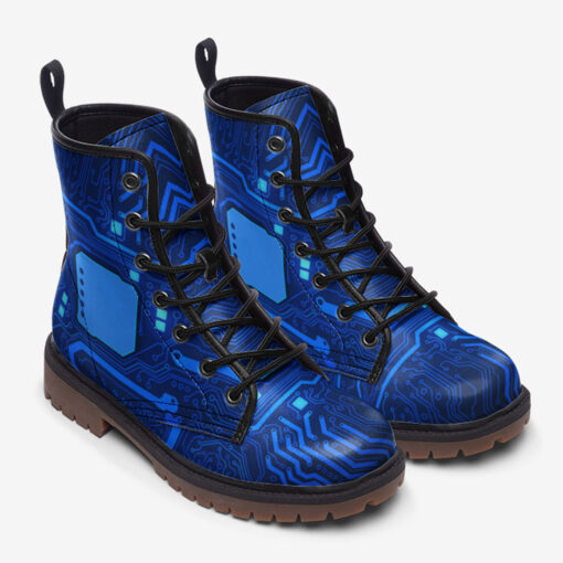 Computer Circuit Board Trendy Leather Boots - Image 2