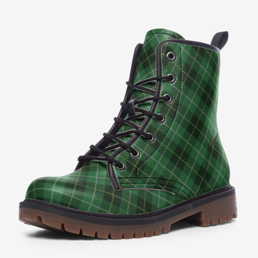 Green Tartan Plaid Trendy Leather Boots - Image 3