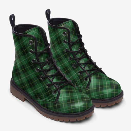 Green Tartan Plaid Trendy Leather Boots - Image 2