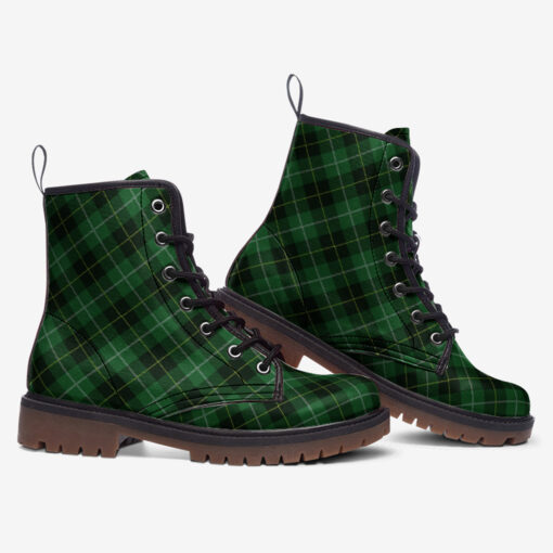 Green Tartan Plaid Trendy Leather Boots