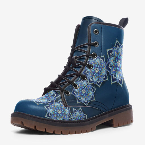 Blue Mandala Trendy Leather Boots - Image 3