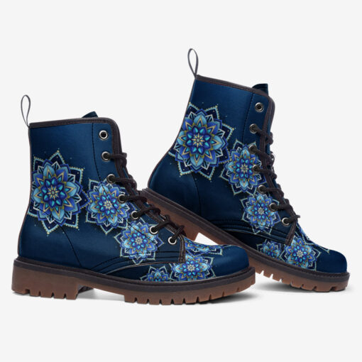 Blue Mandala Trendy Leather Boots