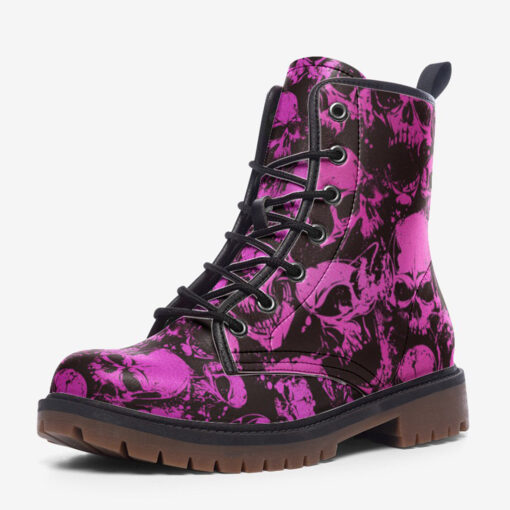 Pink Grunge Skulls Trendy Leather Boots - Image 3