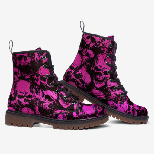 Pink Grunge Skulls Trendy Leather Boots