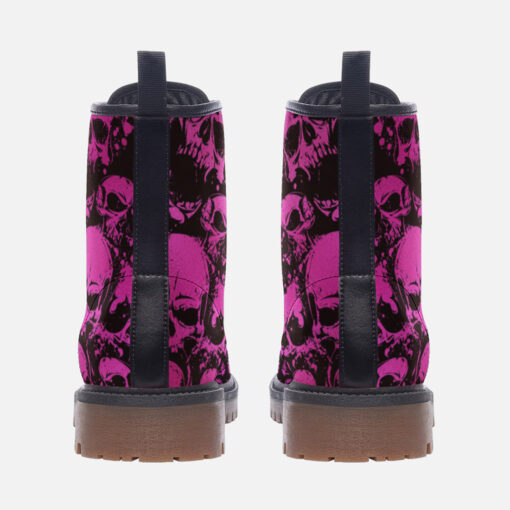 Pink Grunge Skulls Trendy Leather Boots - Image 4