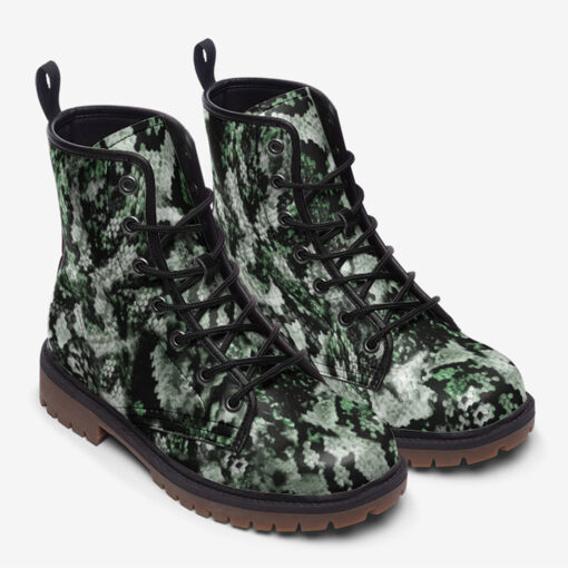 Snake Skin Texture Green Trendy Leather Boots - Image 2