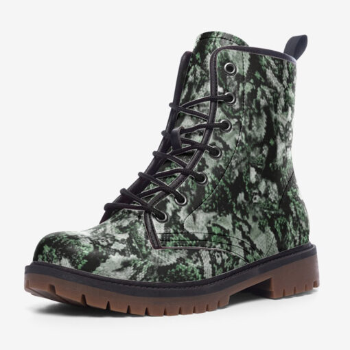 Snake Skin Texture Green Trendy Leather Boots - Image 3