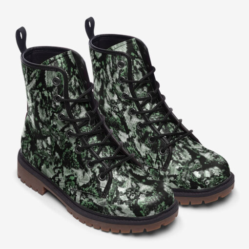 Snake Skin Texture Green Trendy Leather Boots - Image 2