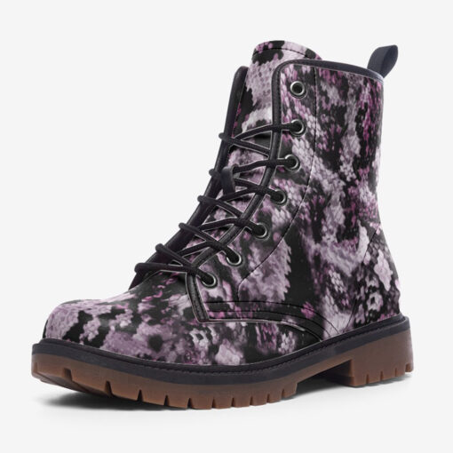 Snake Skin Texture Purple Trendy Leather Boots - Image 3