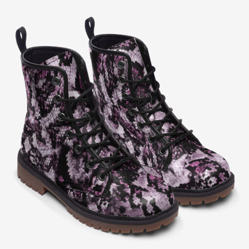 Snake Skin Texture Purple Trendy Leather Boots - Image 2