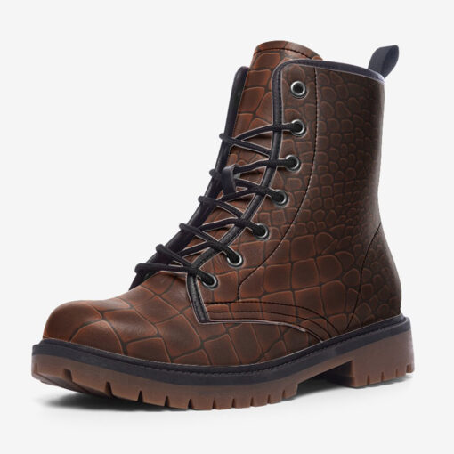 Brown Alligator Pattern Trendy Leather Boots - Image 3