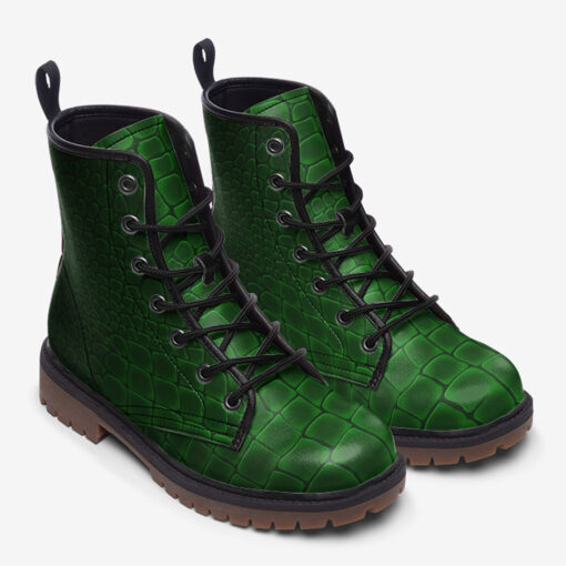 Green Alligator Pattern Trendy Leather Boots - Image 2