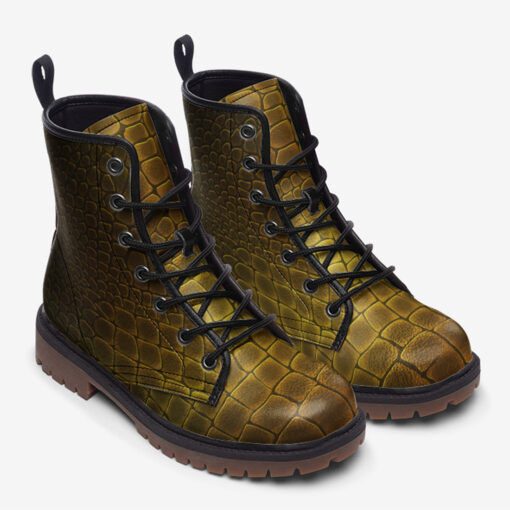 Golden Alligator Pattern Trendy Leather Boots - Image 2