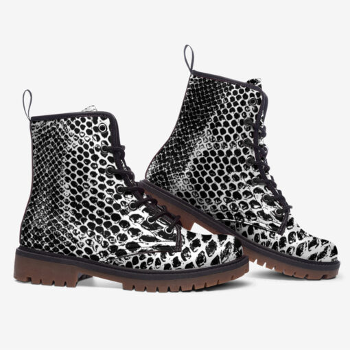 Snake Pattern Black and White Trendy Leather Boots