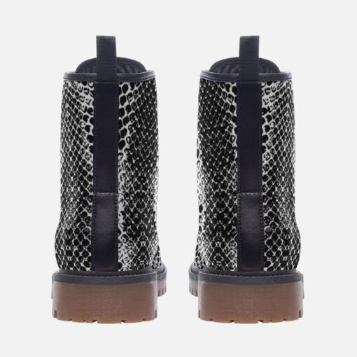 Snake Pattern Black and White Trendy Leather Boots - Image 4