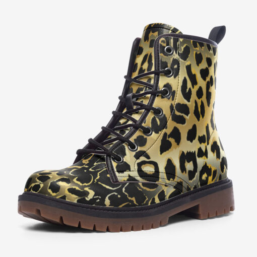 Golden Leopard Texture Trendy Leather Boots - Image 3