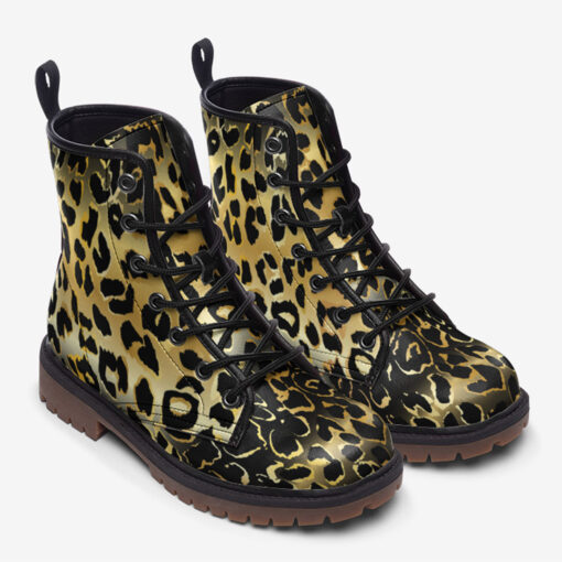 Golden Leopard Texture Trendy Leather Boots - Image 2