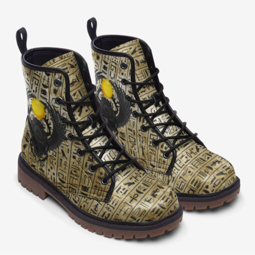 Egypt Winged Beetle Skull Trendy Leather Boots - Image 2