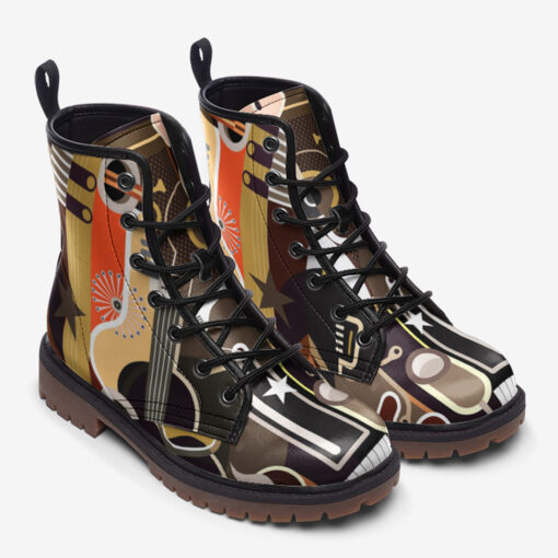 Abstract Music Art Trendy Leather Boots - Image 2