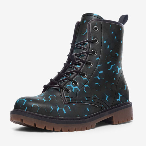 Blue 3D Hexagon Tech Trendy Leather Boots - Image 3