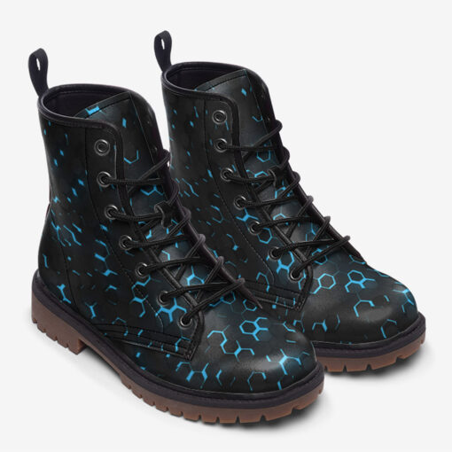 Blue 3D Hexagon Tech Trendy Leather Boots - Image 2