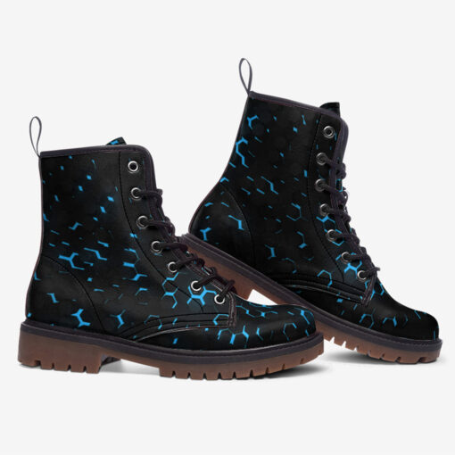 Blue 3D Hexagon Tech Trendy Leather Boots