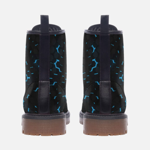 Blue 3D Hexagon Tech Trendy Leather Boots - Image 4