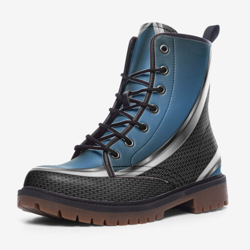 Blue Metallic Carbon Trendy Leather Boots - Image 3