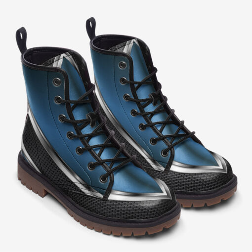 Blue Metallic Carbon Trendy Leather Boots - Image 2